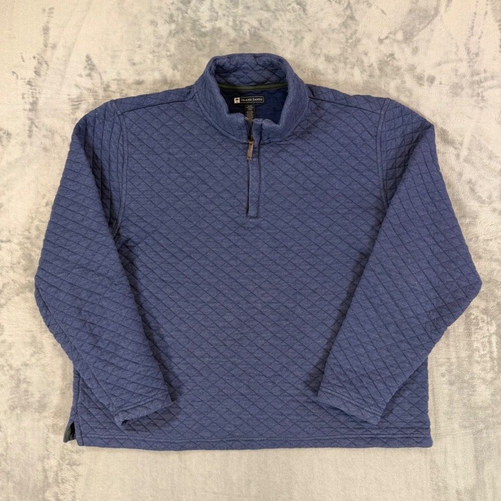 Island Sands Mens XL Navy Blue Quilted Quarter Zip Pullover Diamond Pattern Mock